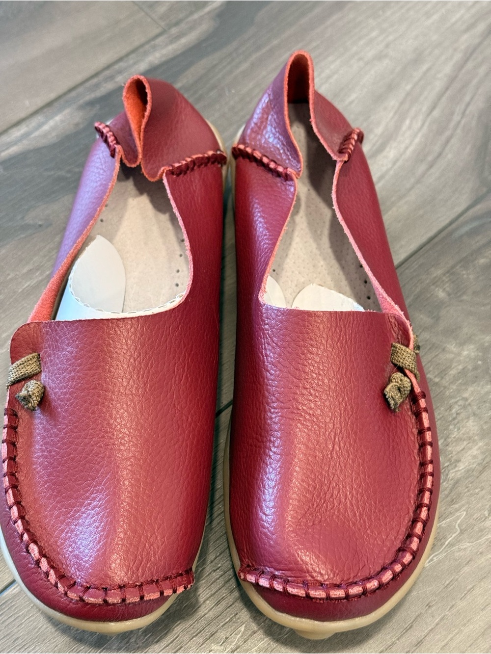 Red Leather Slip-On Moccasin Shoes
